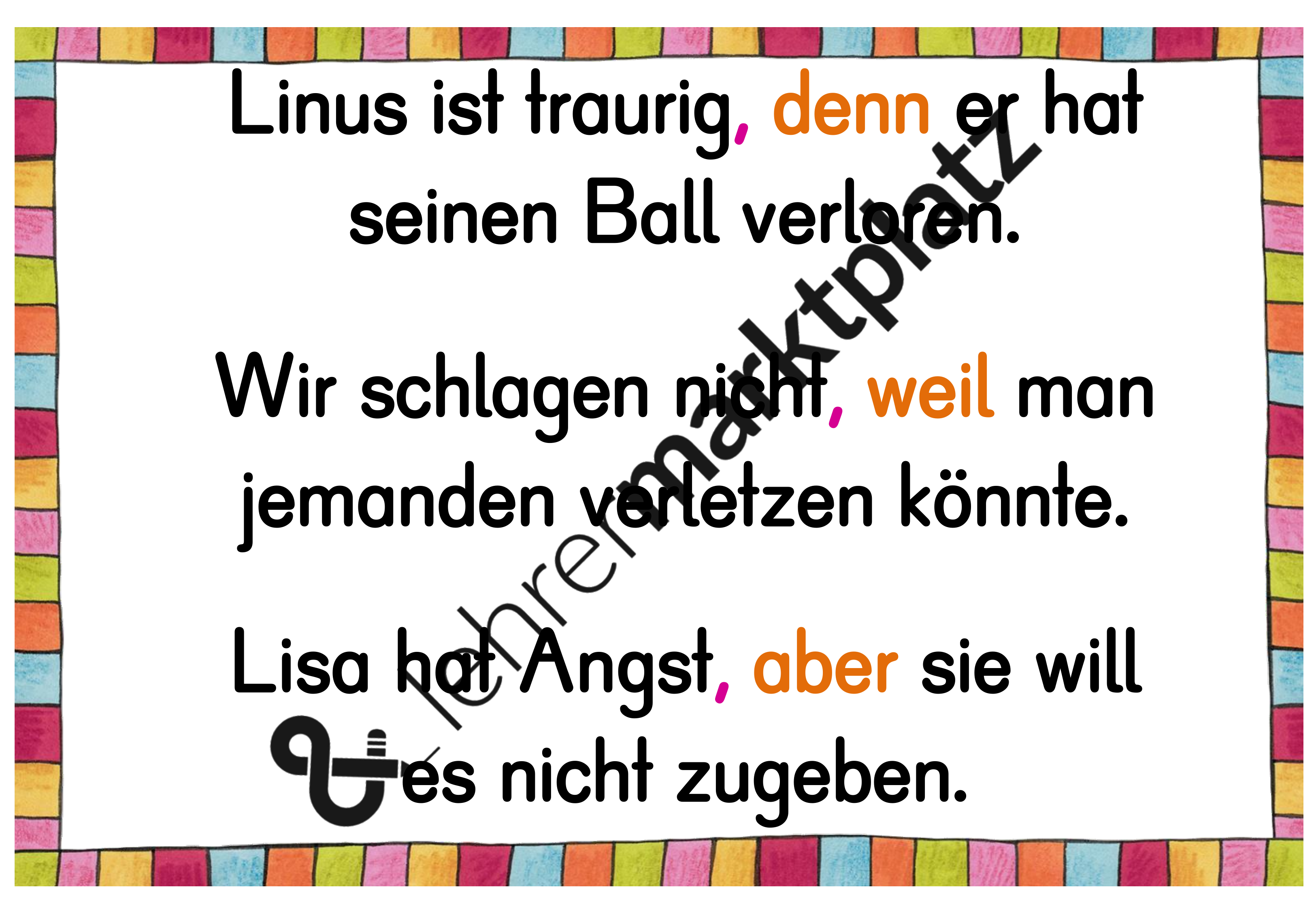 Merkplakate Kommasetzung und Konjunktionen – Unterrichtsmaterial in den Fächern Deutsch