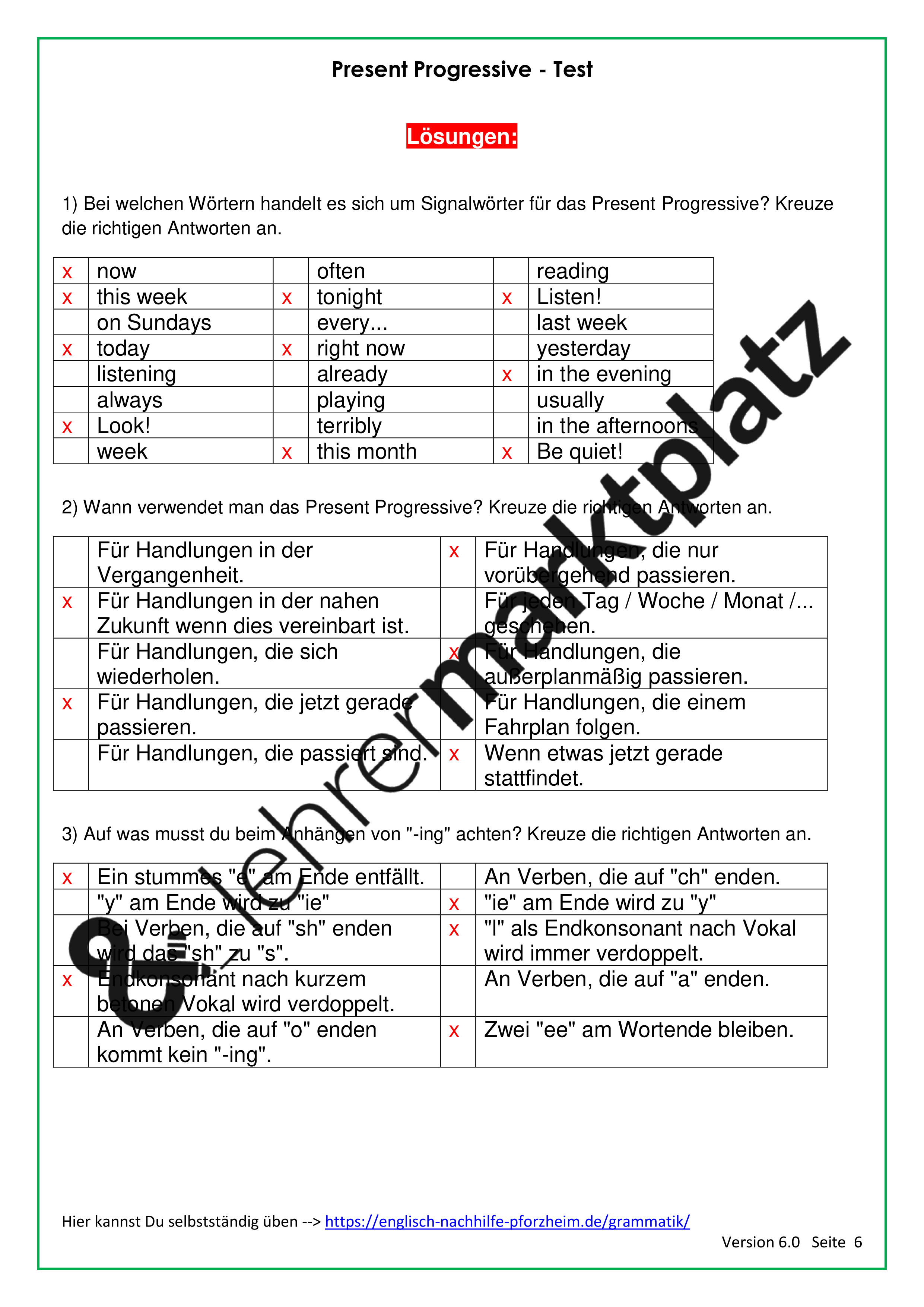 KOSTENLOS: Present Progressive Test mit Lösungen - PDF und Docx – Englisch