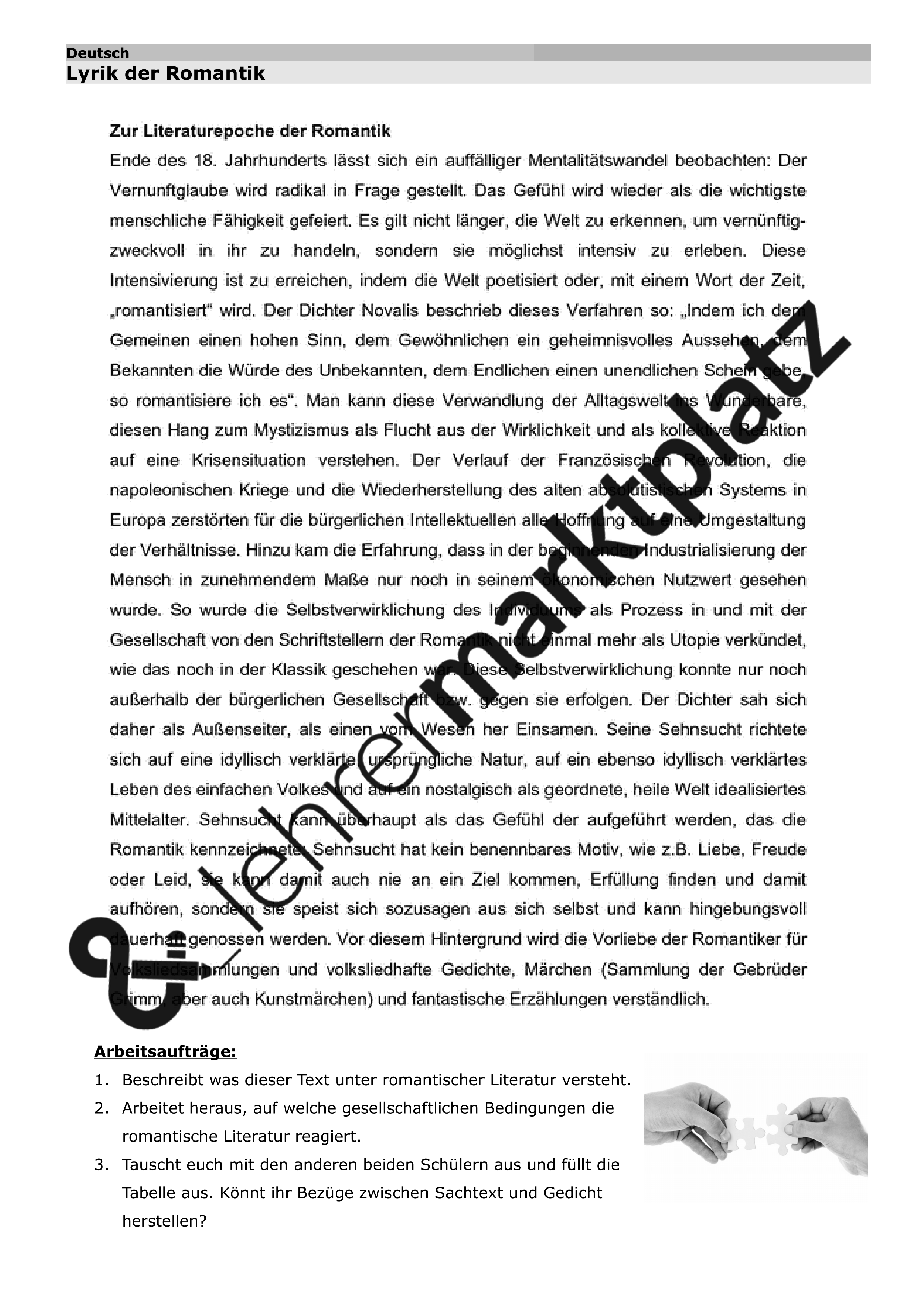 Gedichte Der Romantik Interpretation Unterrichtsreihe - Romantik - Gedichte der Epoche mit Klausur - Lyrik