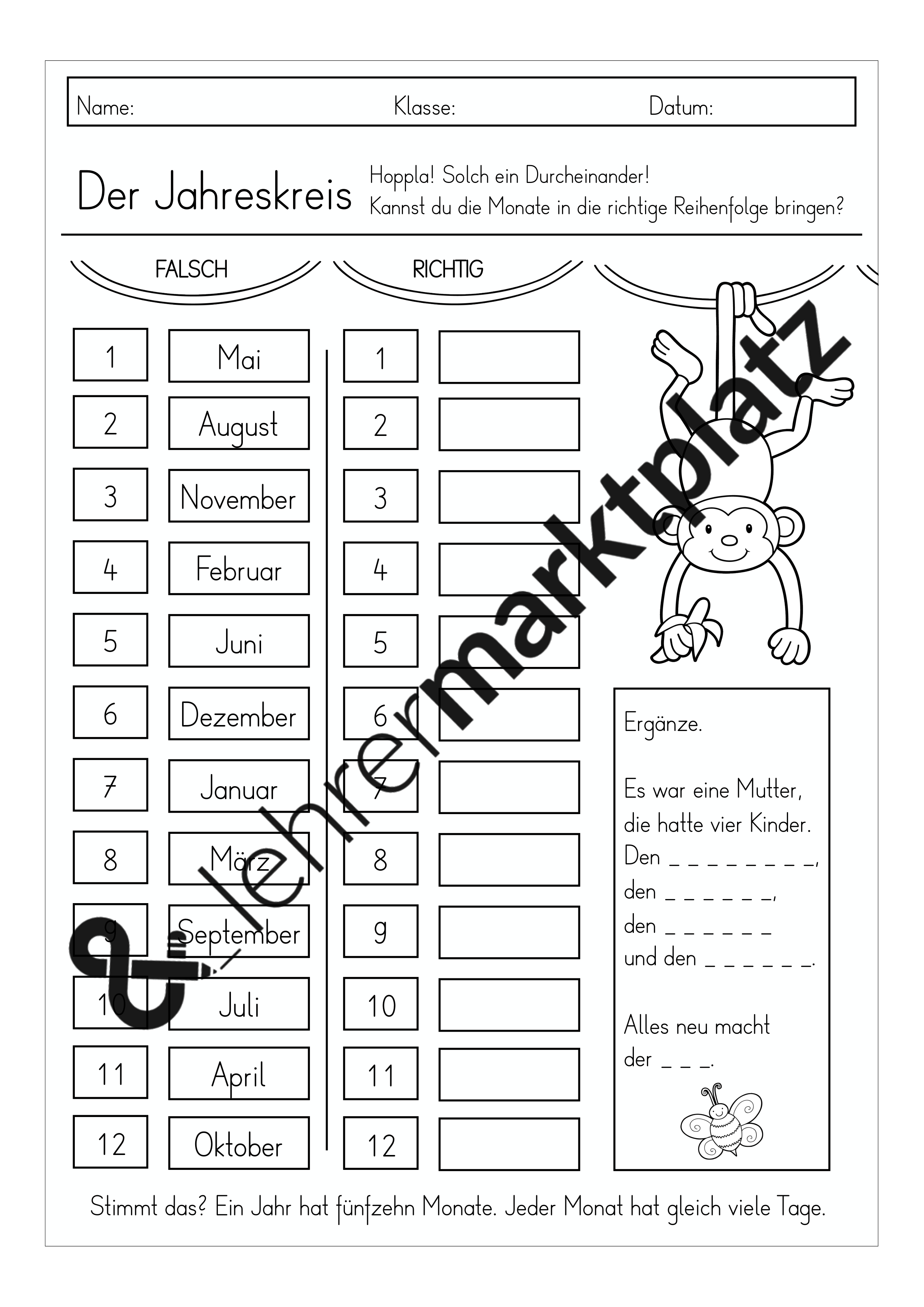 Jahreskreis Grundschule - Monate und Jahreszeiten – Unterrichtsmaterial