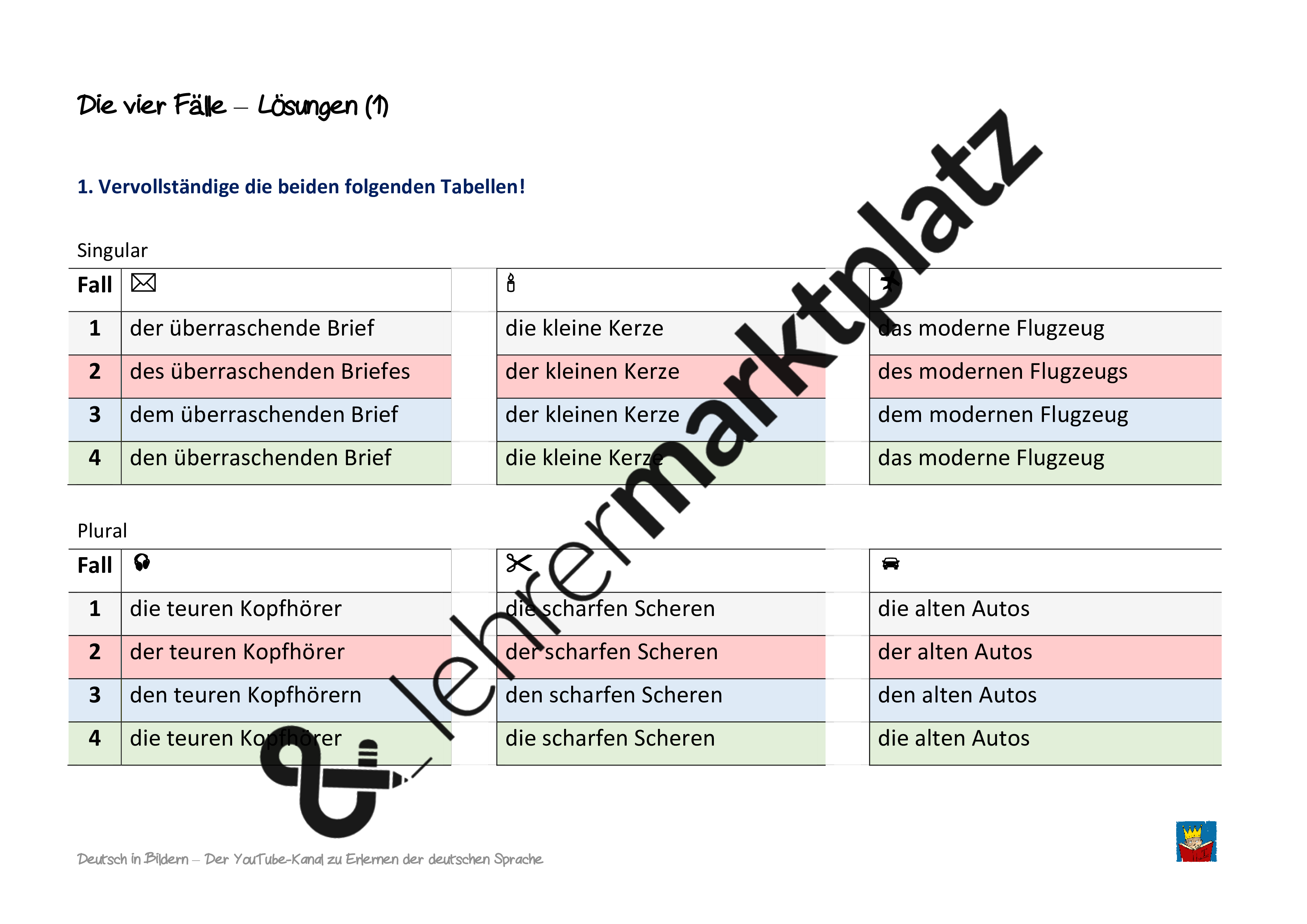 Die Vier Fälle übungen Mit Lösungen lehrermarktplatz.de