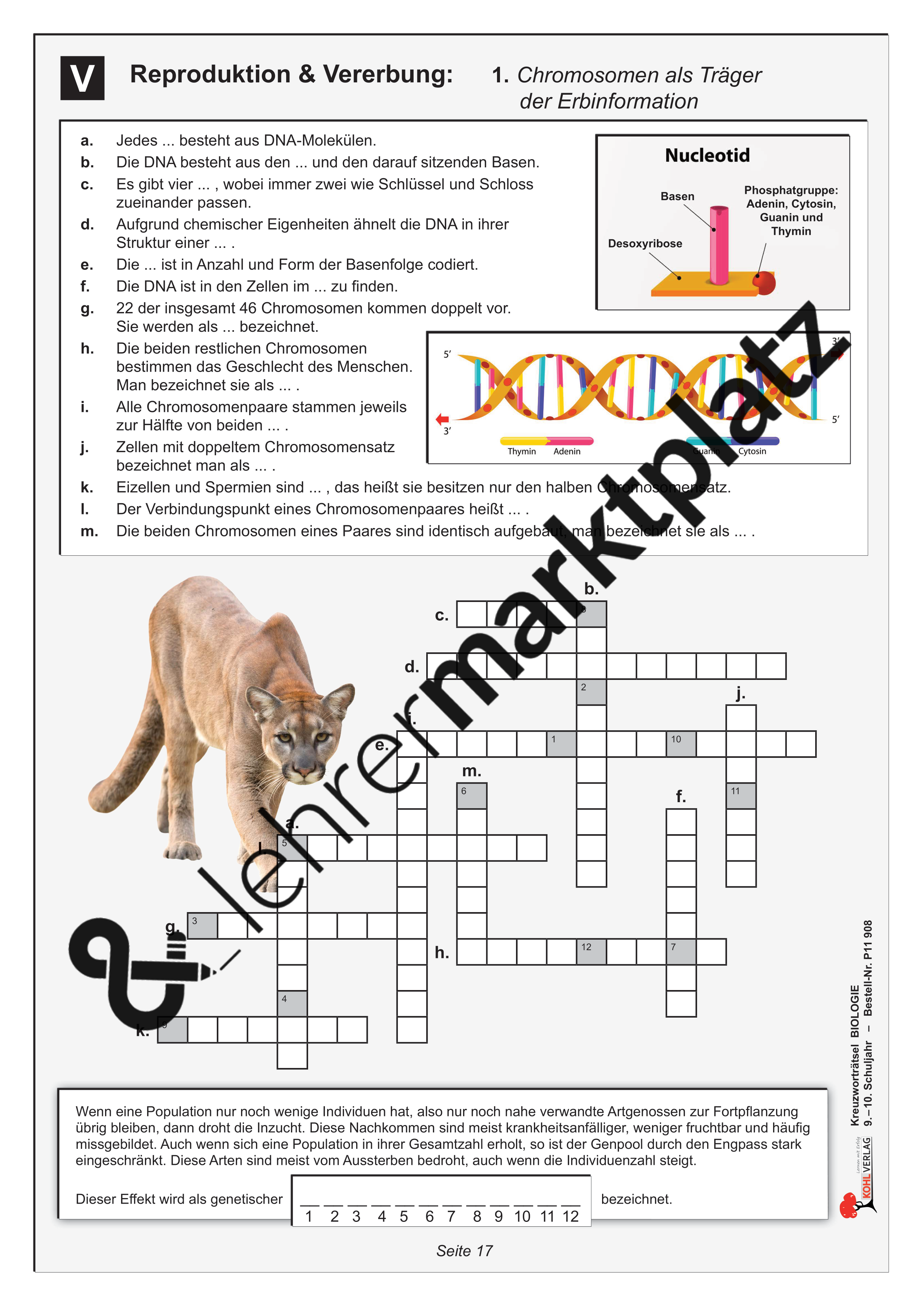 Kreuzworträtsel Biologie / Klasse 9-10 – Unterrichtsmaterial im Fach