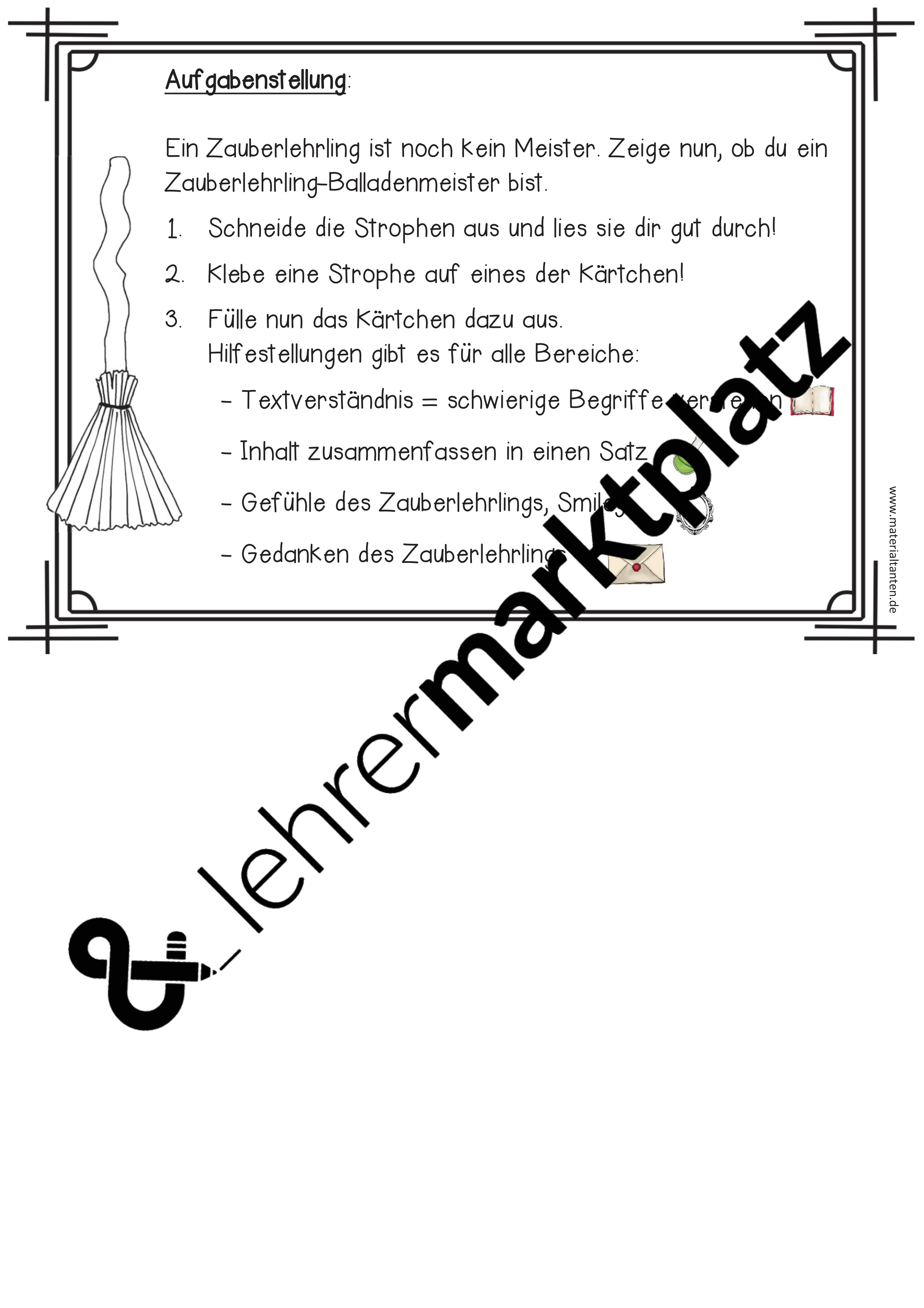 Ballade Der Zauberlehrling 7. Klasse Lösungen Ballade 4 Der Zauberlehrling – Unterrichtsmaterial in den Fächern Deutsch