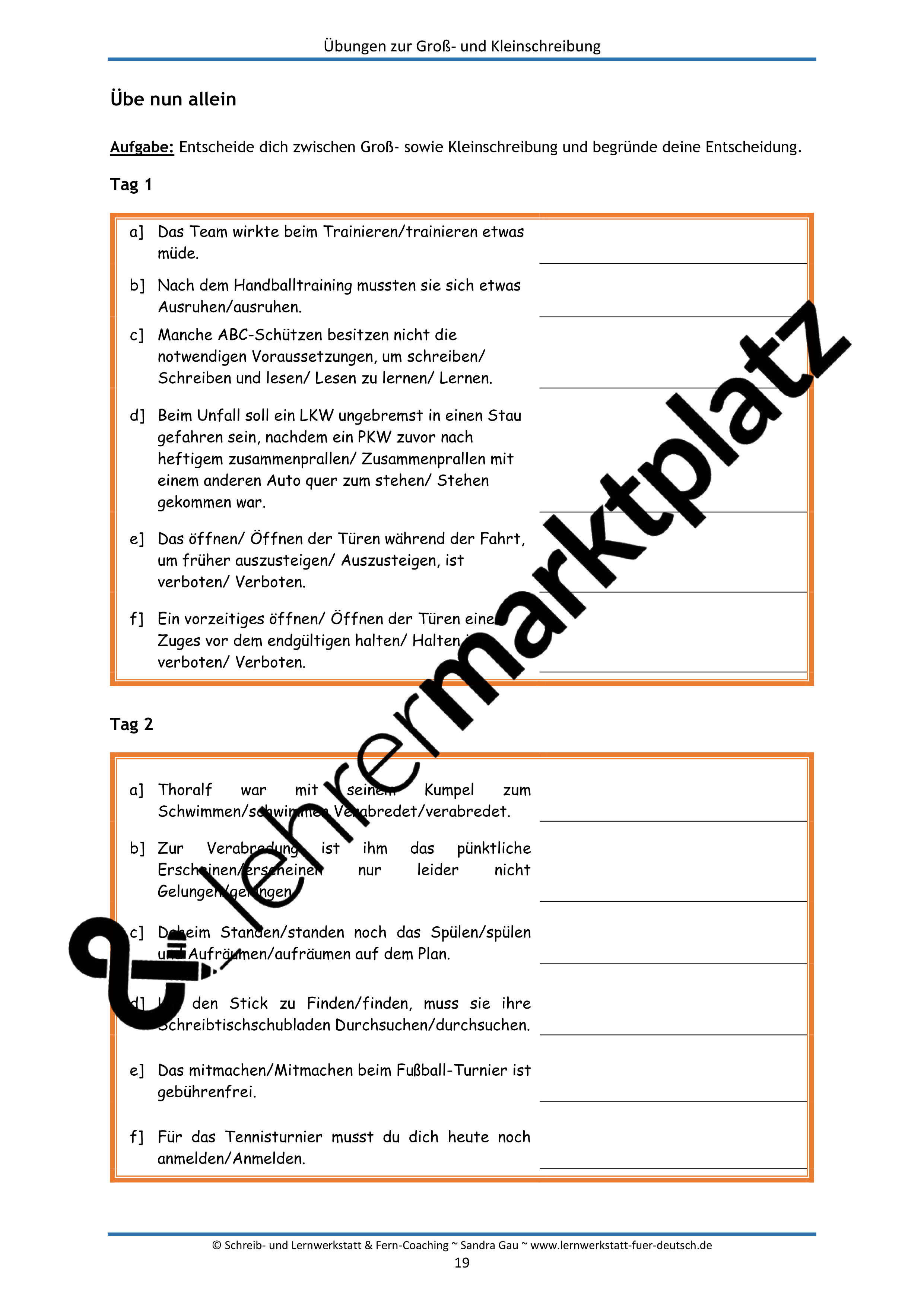 Übungen zur Groß- und Kleinschreibung – Unterrichtsmaterial in den