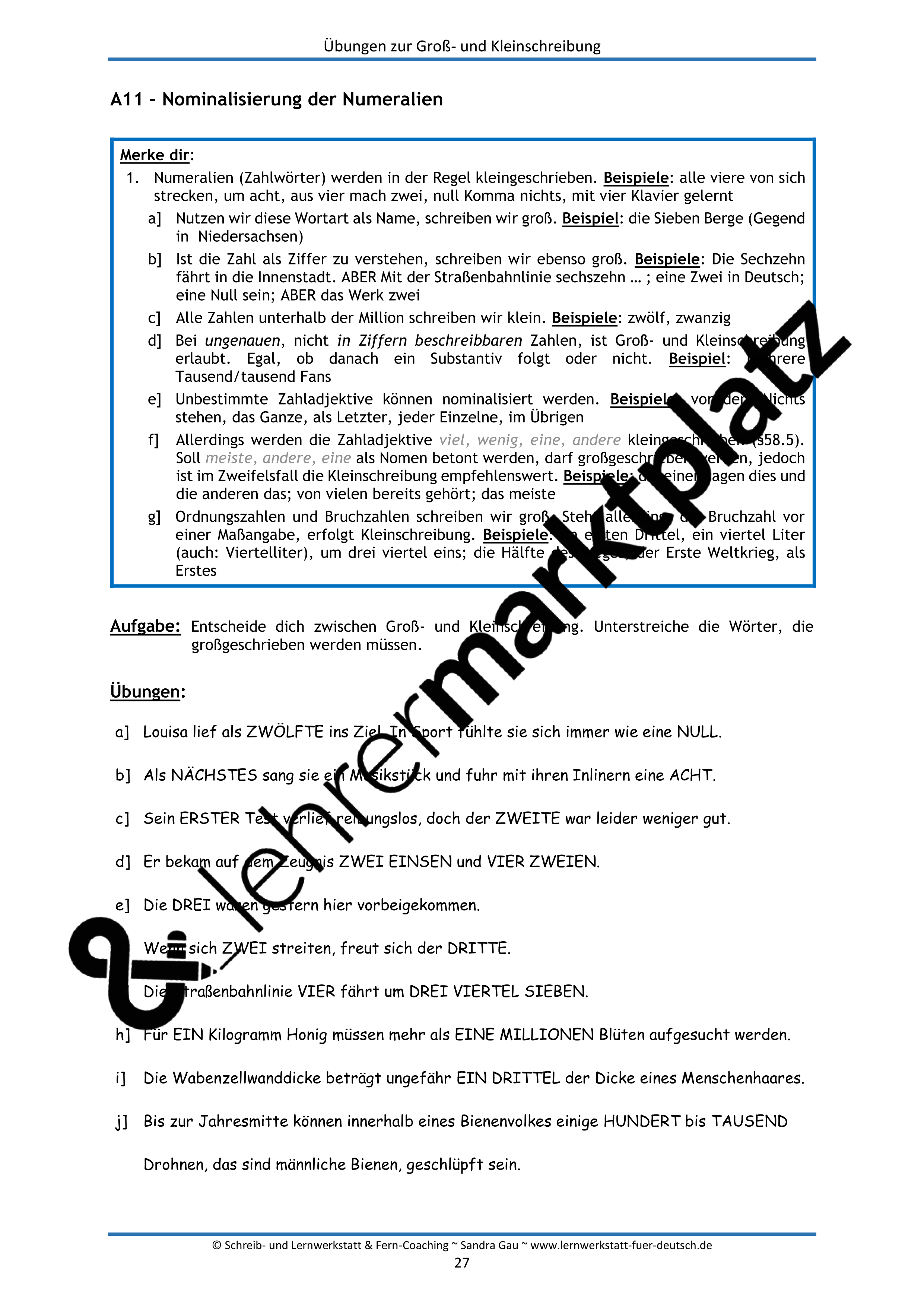 Übungen zur Groß- und Kleinschreibung – Unterrichtsmaterial in den