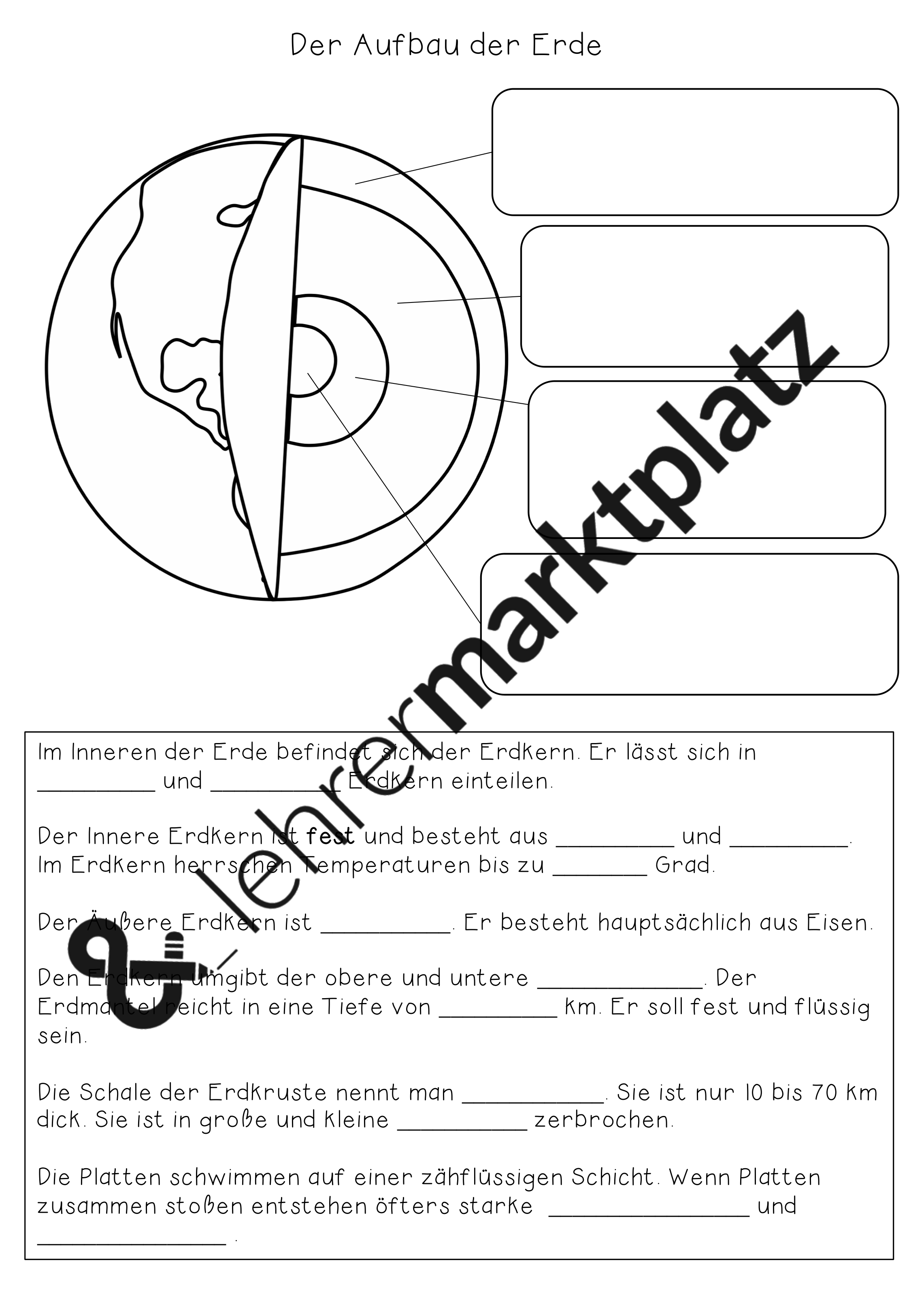 Aufbau Der Erde Arbeitsblatt Pdf Der Aufbau der Erde (+ Plattentektonik) - Montessori Material