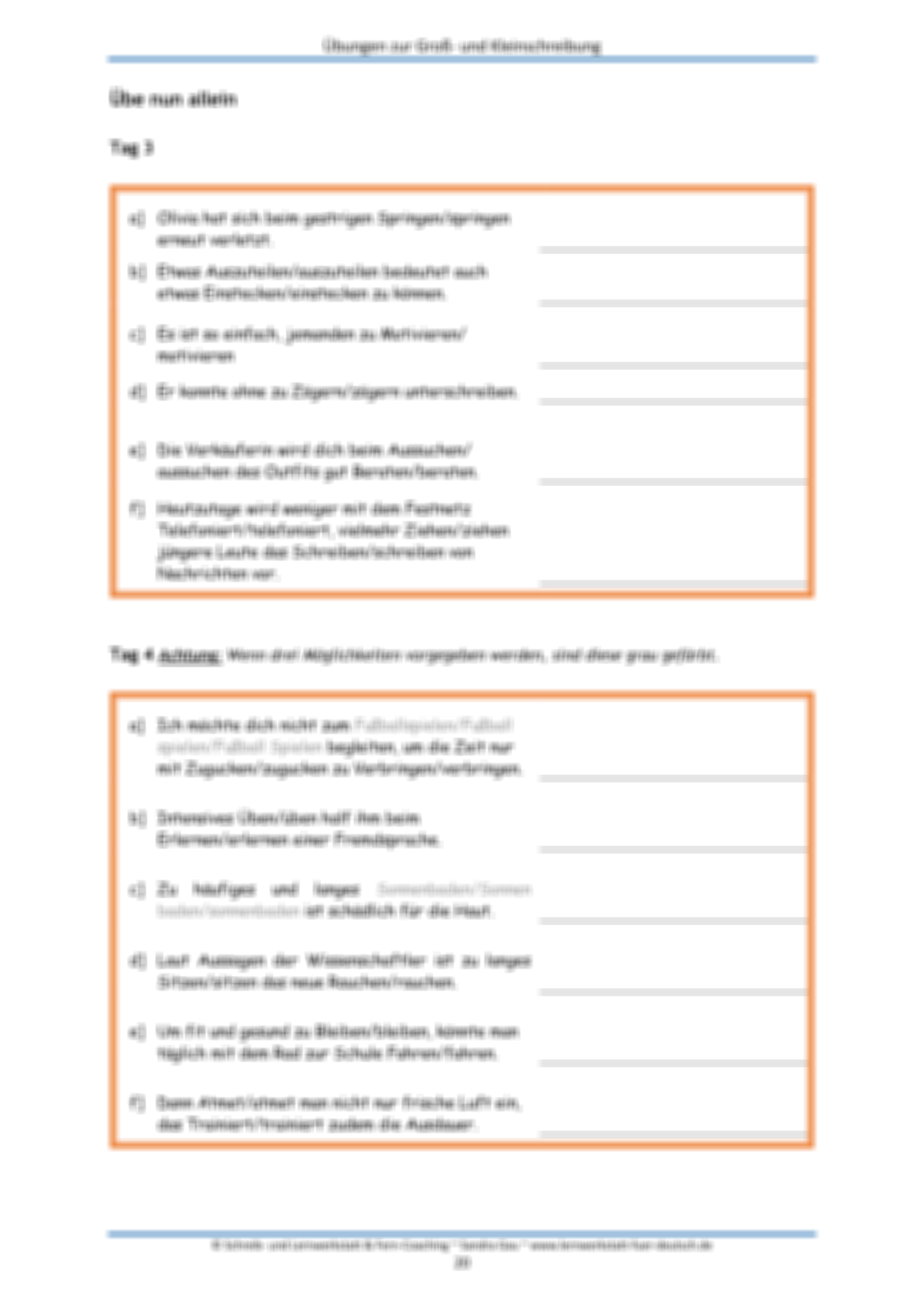 Übungen zur Groß und Kleinschreibung Unterrichtsmaterial in den Fächern Deutsch