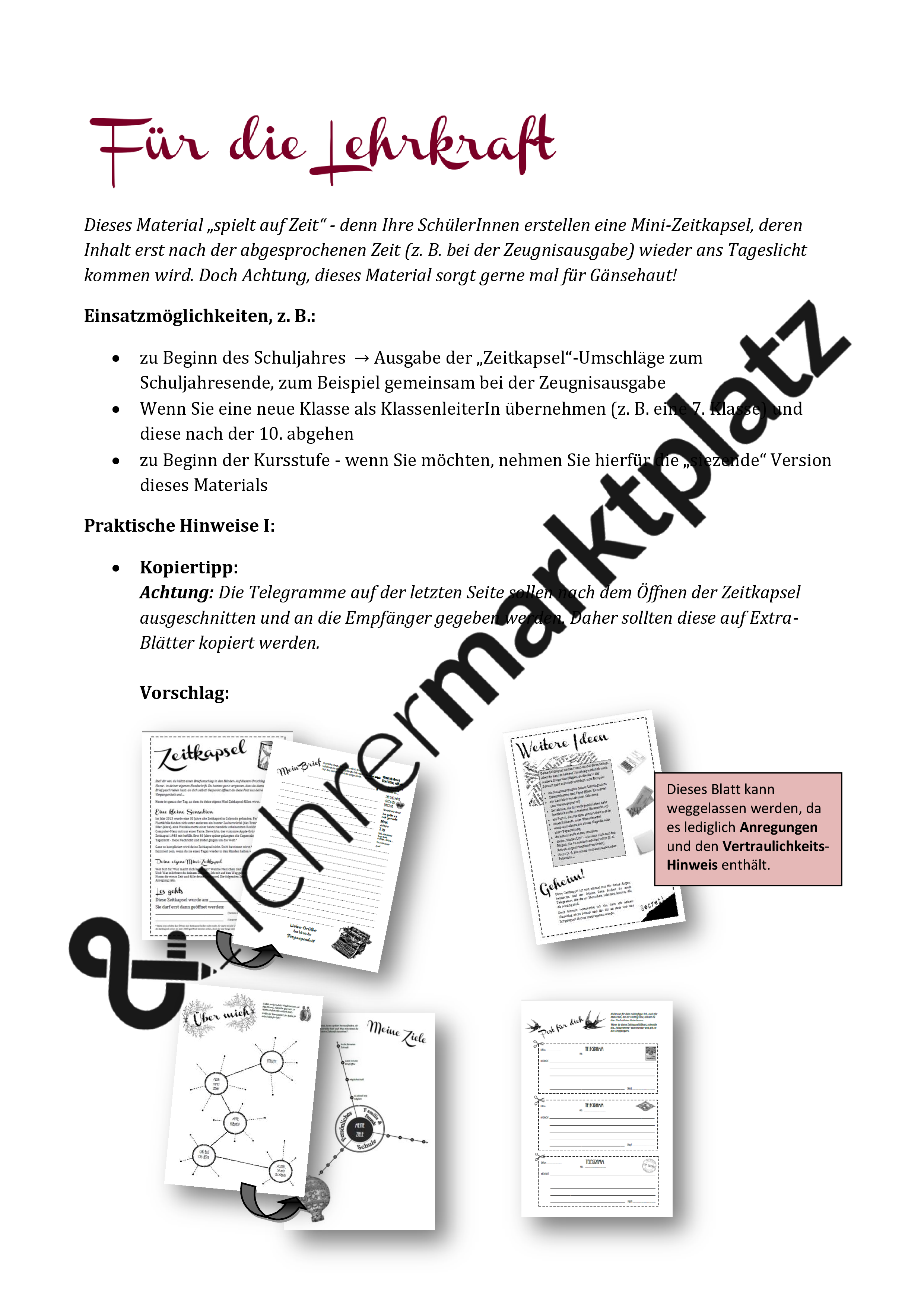 Brief An Mich Selbst Pdf Paket: "Zeitkapsel" (Brief an mich selbst, Meine Ziele, Steckbrief und