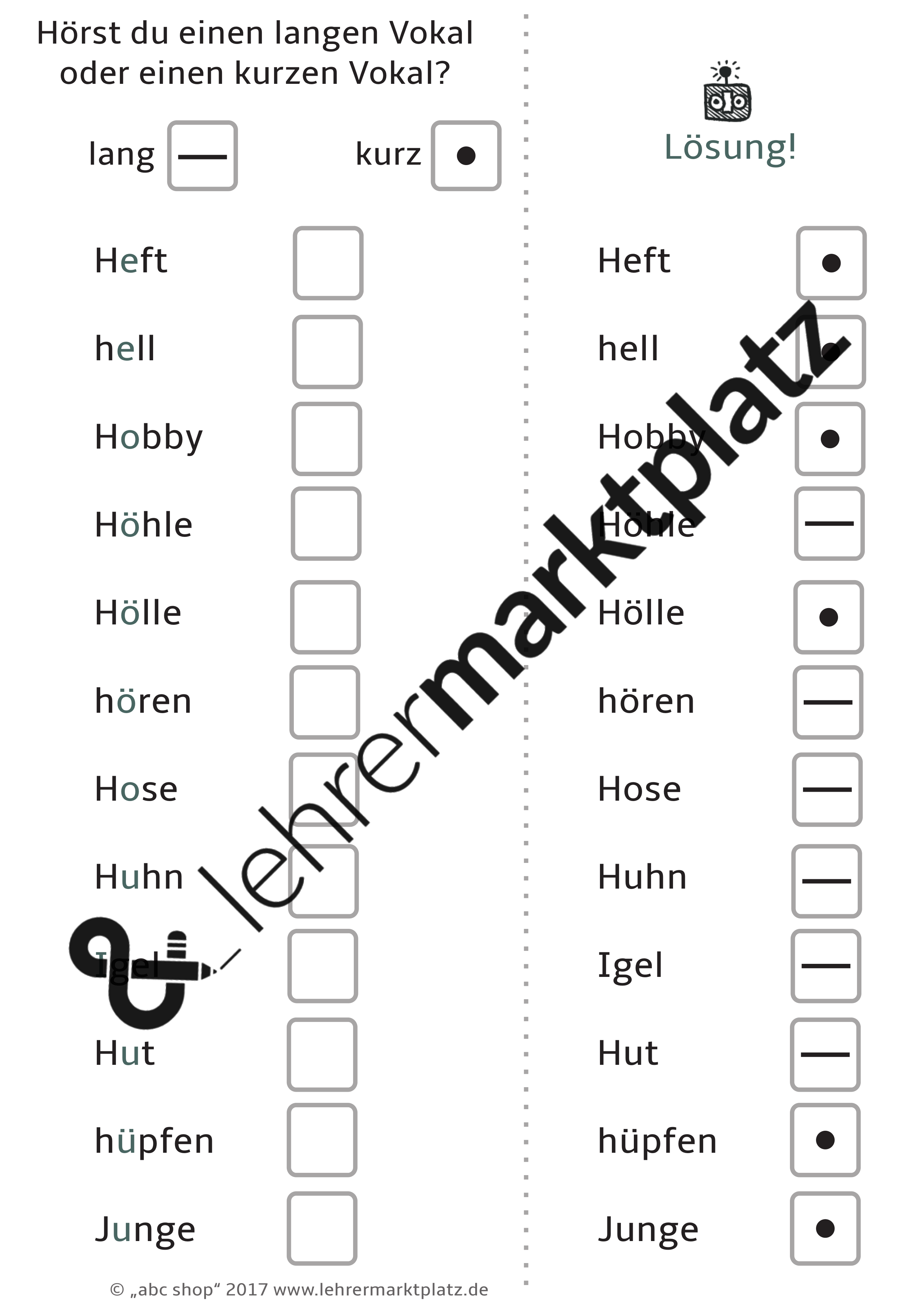 Lange Und Kurze Vokale Pdf Lange und kurze Vokale - Das Bundle: Merkkarte, Arbeitsblätter und