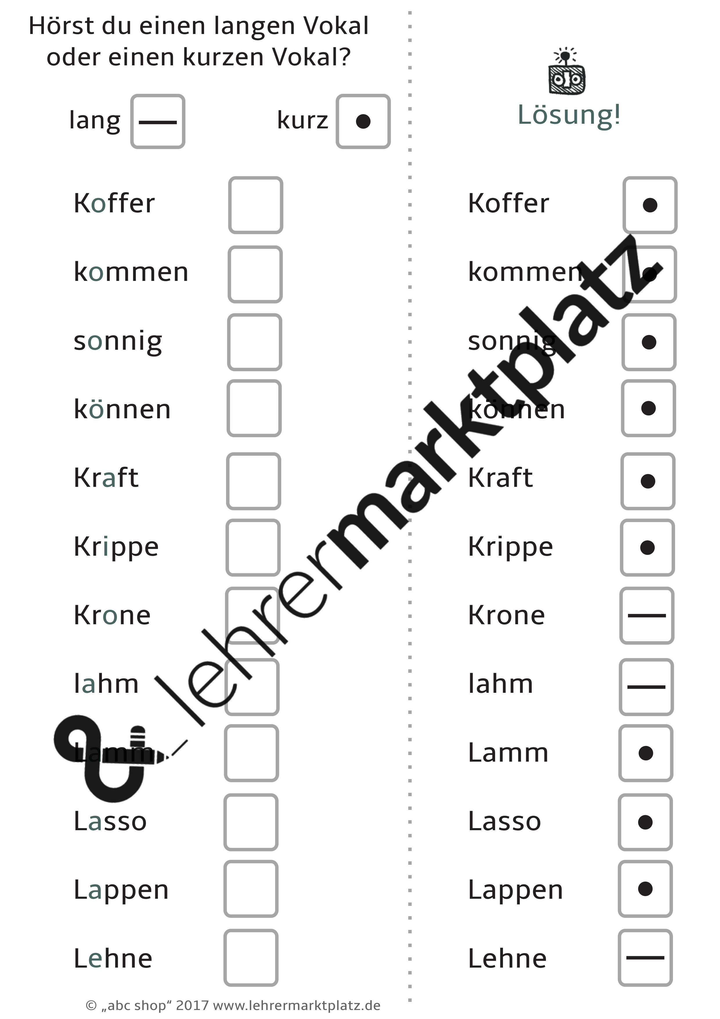 Lange und kurze Vokale Das Bundle Merkkarte, Arbeitsblätter und Karteikarten Deutsch